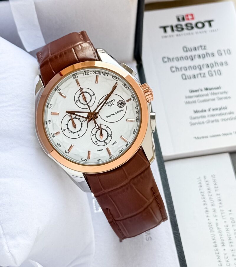 ARP Tis**t Chronograph Watch with White Dial and Brown Leather Strap